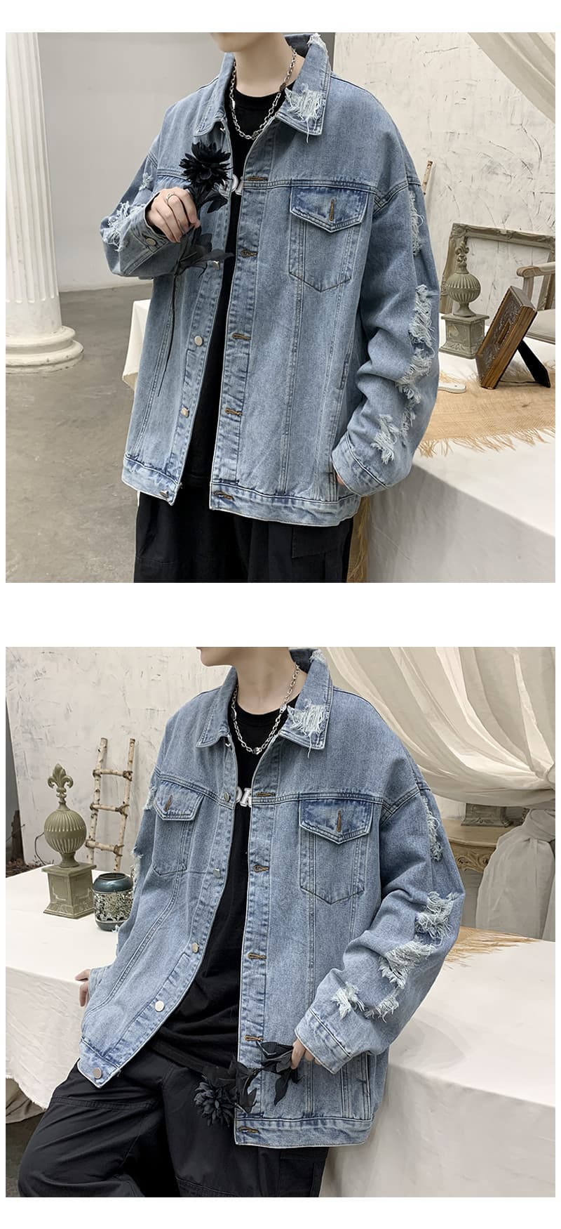 オーバーサイズTシャツ ダメージ加工デニムジャケット