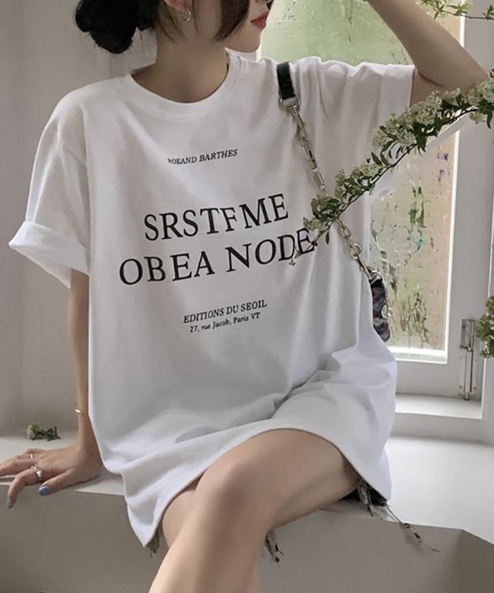 オーバーサイズTシャツ 文字印刷半袖Tシャツ 韓国風ゆったりトップス