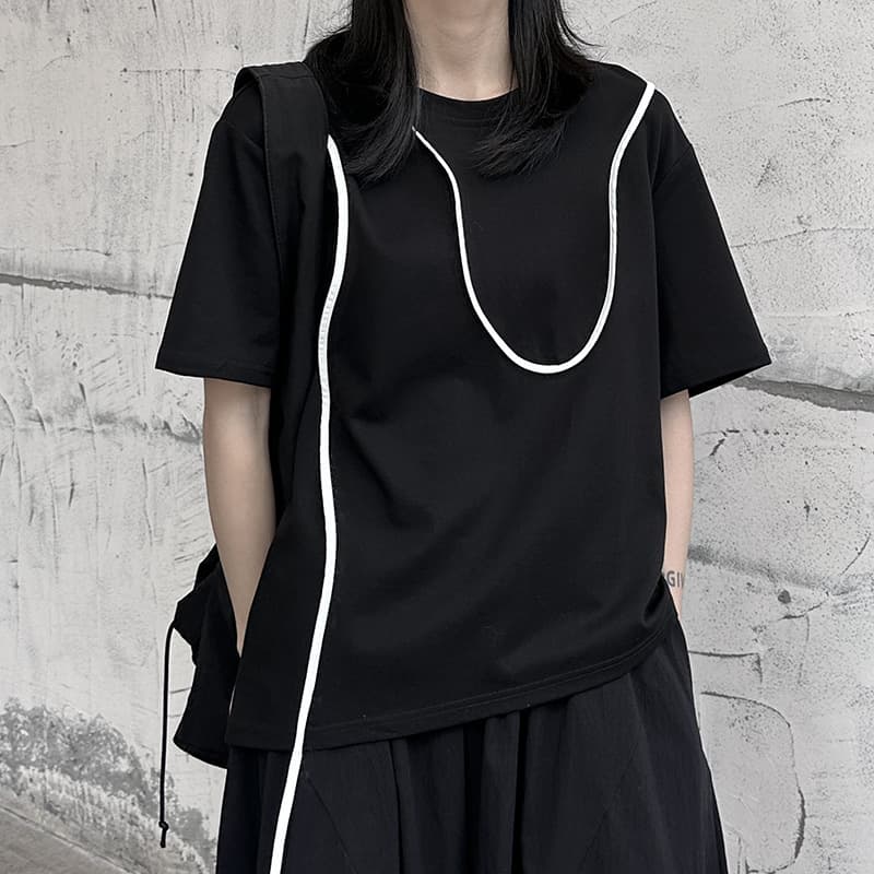 オーバーサイズTシャツ レディース曲線ラインデザインゆったりトップス