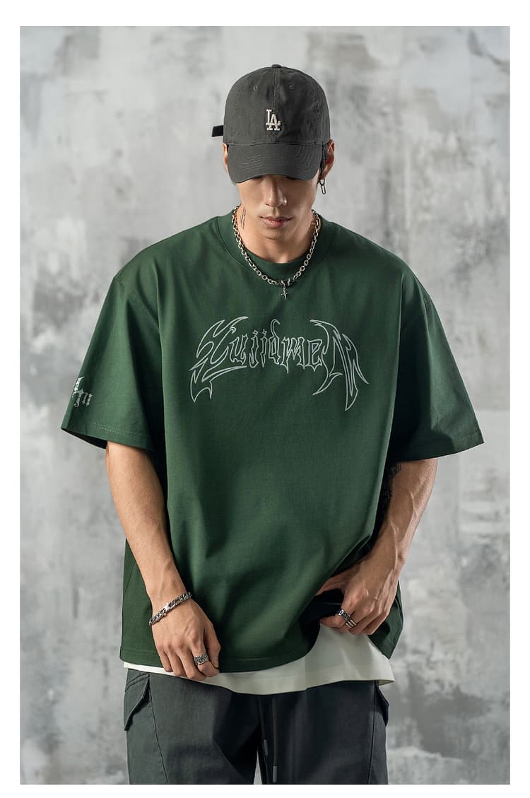 オーバーサイズTシャツ 幻影翼文字 ゆったりシルエット