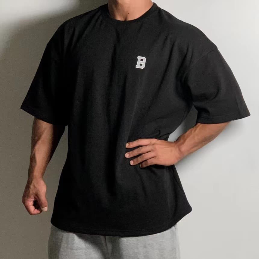 オーバーサイズTシャツ メンズ ビー字ロゴプリント オーバーサイズ半袖シャツ 全4色