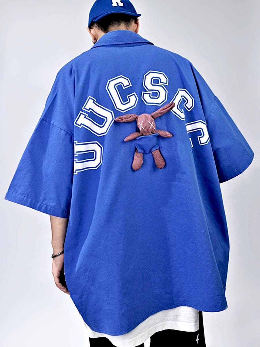 オーバーサイズTシャツ ぬいぐるみポイント 大学風バックロゴシャツ