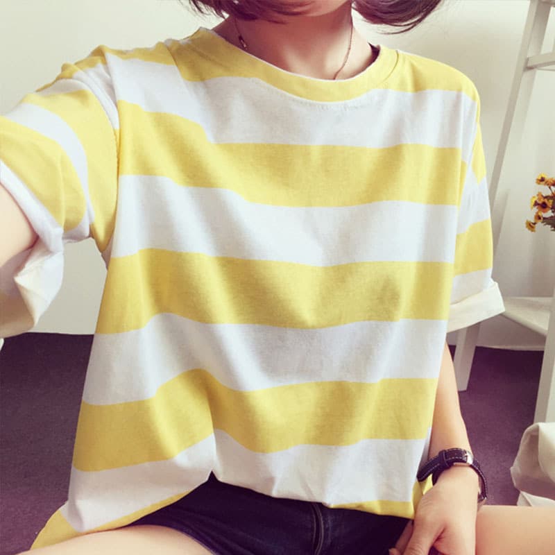 オーバーサイズTシャツ 太ボーダーゆったりシルエット半袖