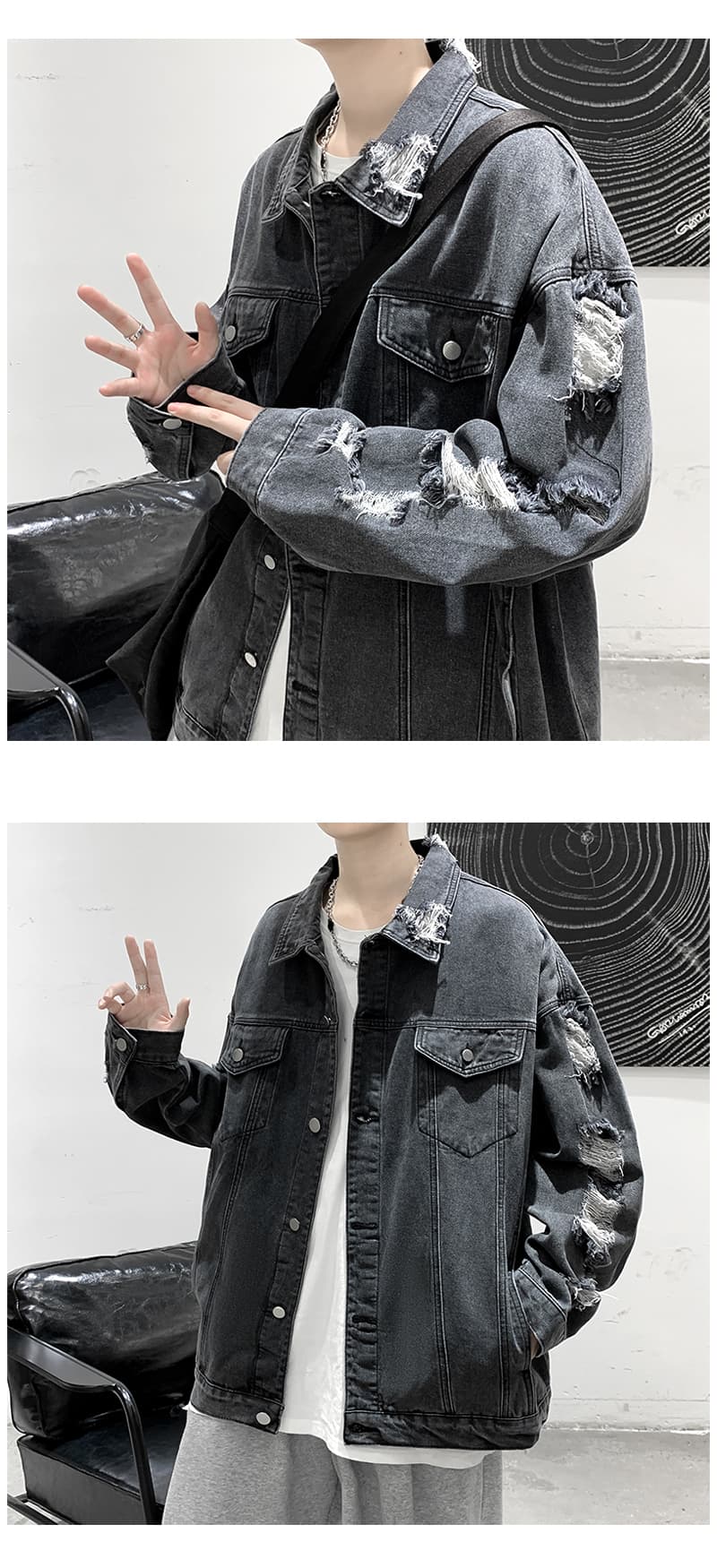 オーバーサイズTシャツ ダメージ加工デニムジャケット