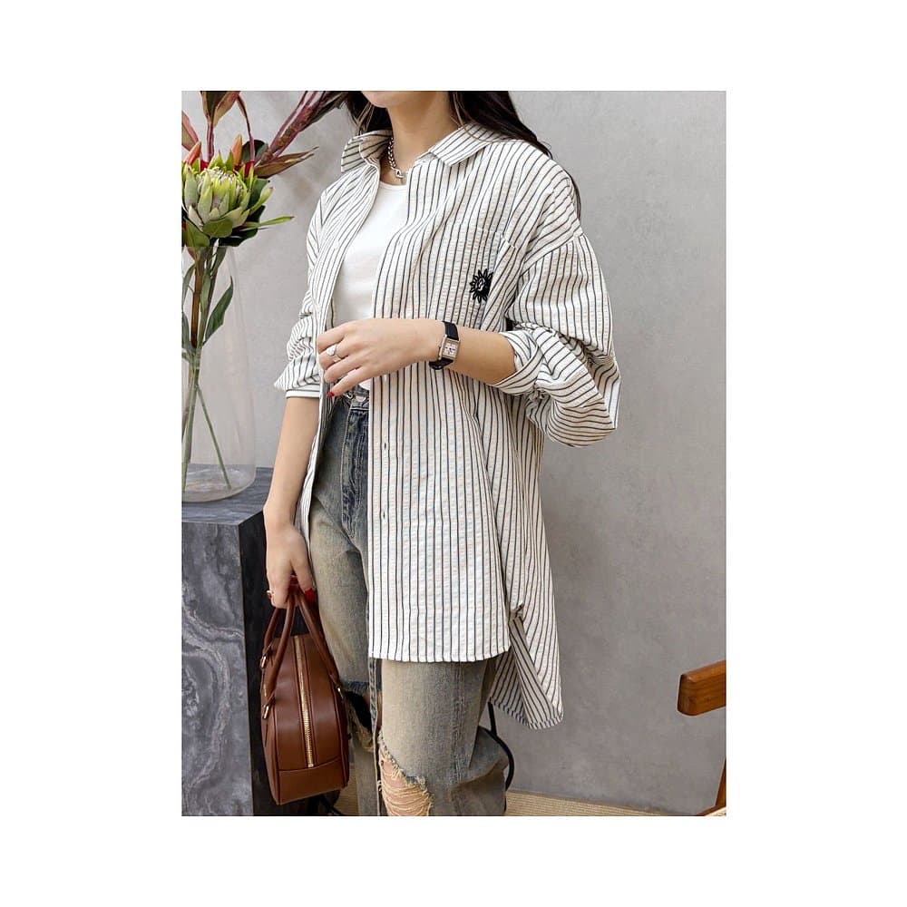 オーバーサイズTシャツ 縦縞柄オーバーサイズシャツ