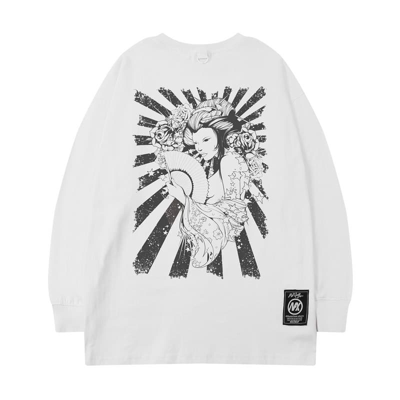 オーバーサイズTシャツ 和風アート オーバーサイズ長袖ティーシャツ 男女兼用 全2色