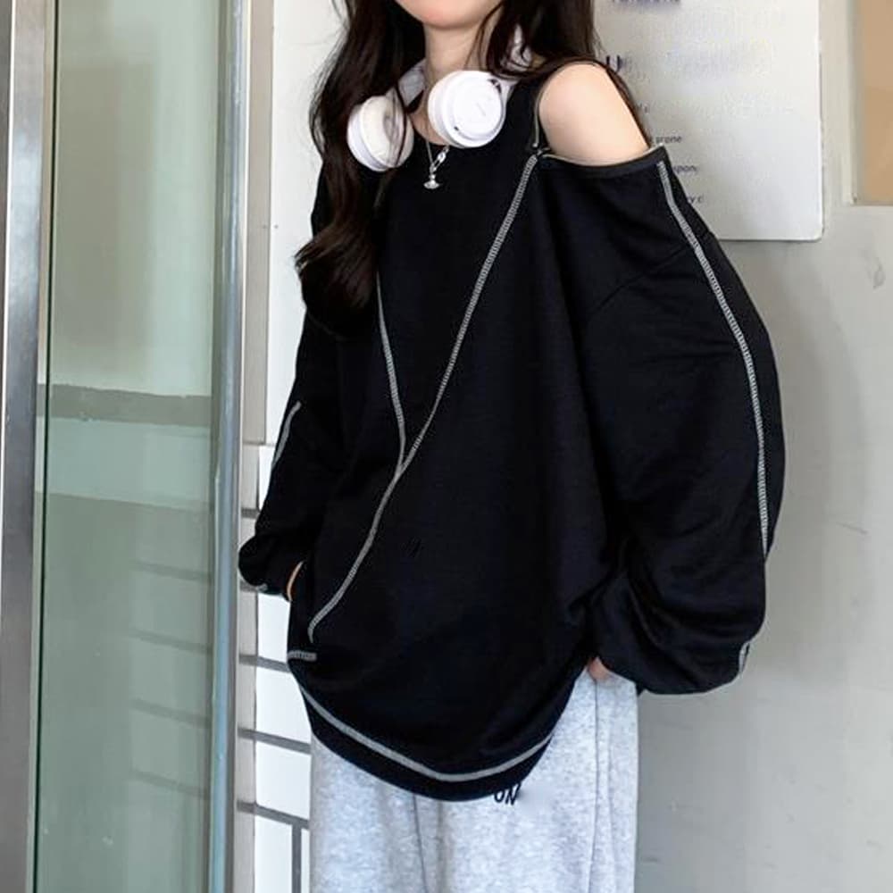 オーバーサイズTシャツ オーバーサイズ長袖無地カットソー体型カバー
