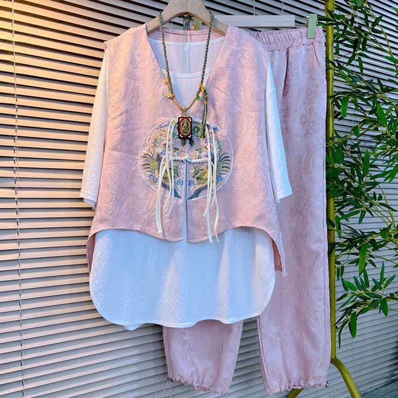 オーバーサイズ 刺繍龍紋様ゆったりセットアップ