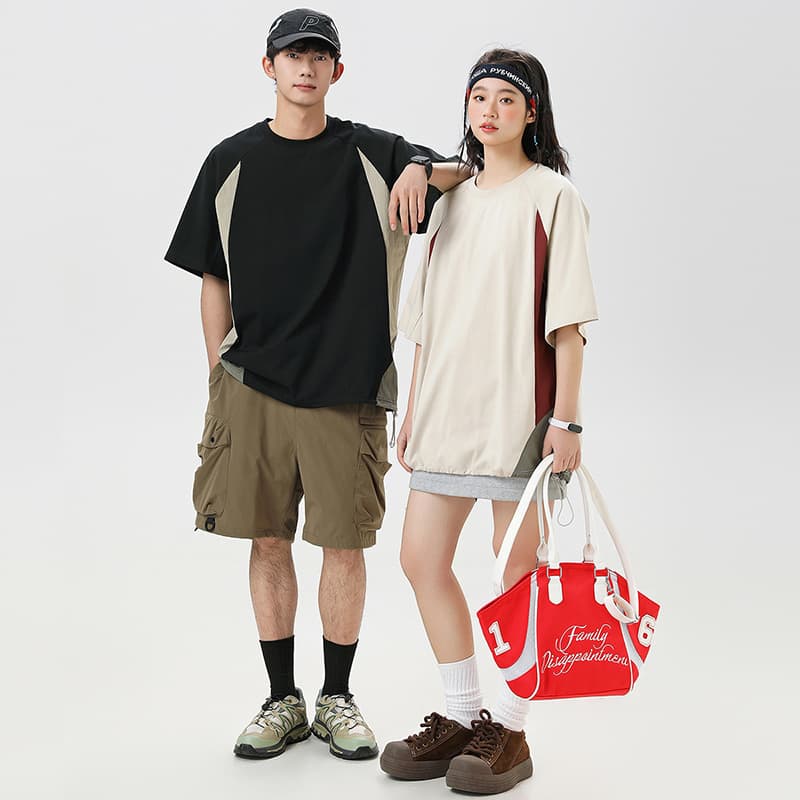 オーバーサイズTシャツ 切替デザイン ゆったりスポーティーシャツ