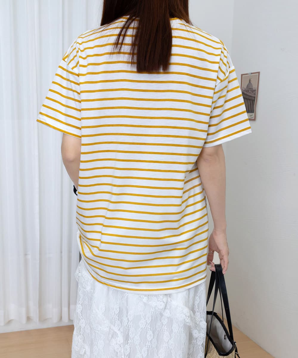 オーバーサイズTシャツ 配色ボーダー柄半袖オーバーサイズティーシャツ