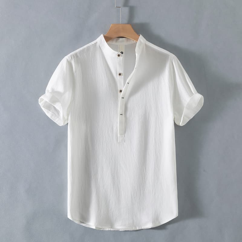 オーバーサイズTシャツ 立ち襟リネン風ゆったりプルオーバー