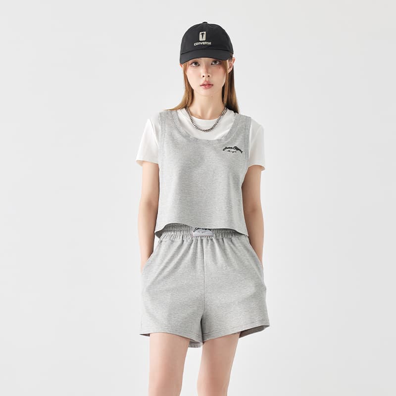オーバーサイズTシャツ 重ね着風ベスト＆ショートパンツセット