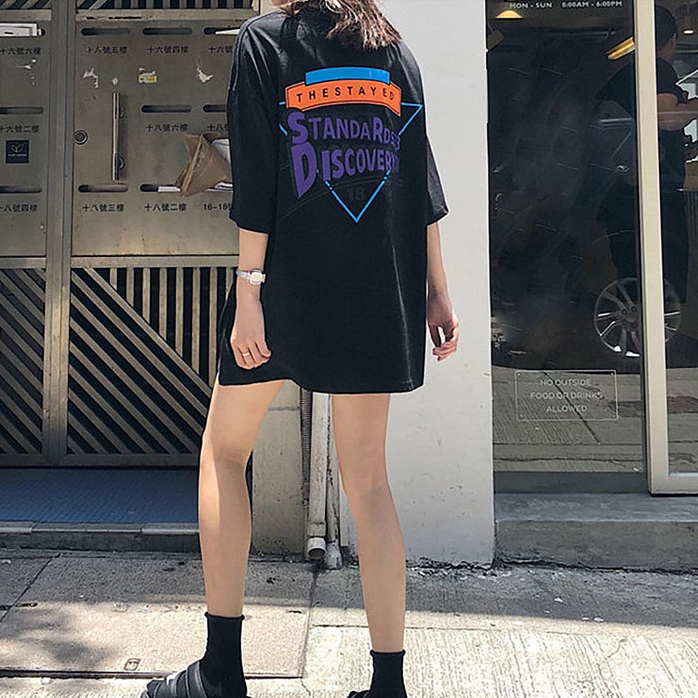 オーバーサイズTシャツ 夏向けロゴプリント半袖Tシャツ ゆったりシルエット