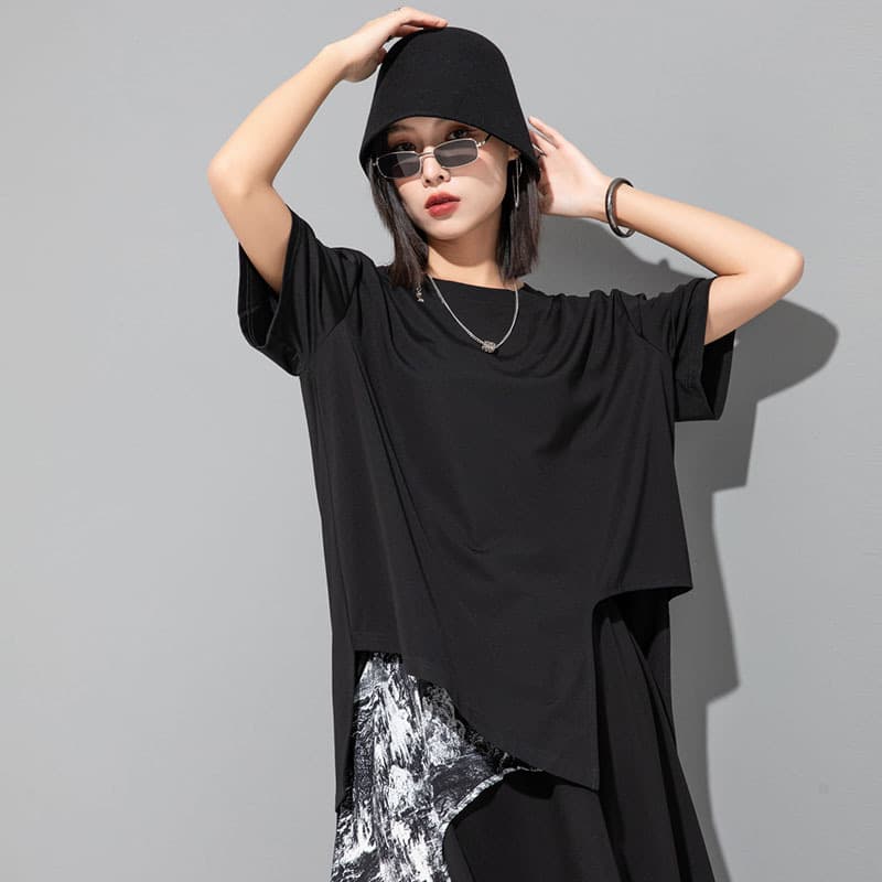 オーバーサイズTシャツ レディースアシンメトリー切替デザインワンピース