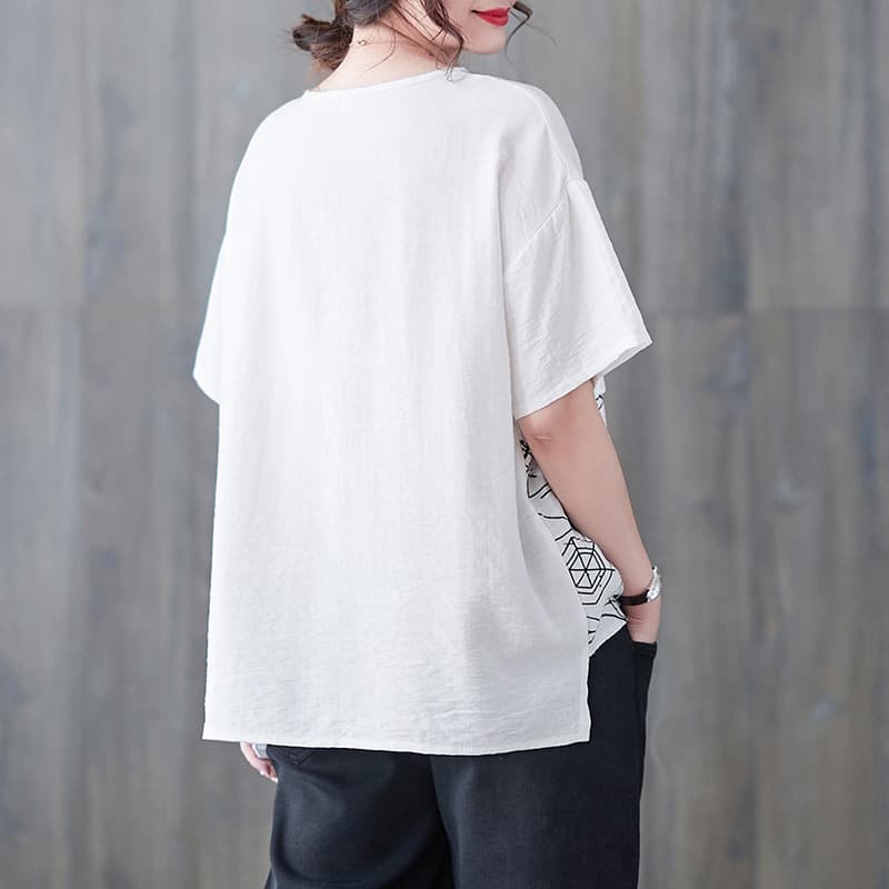オーバーサイズTシャツ レディース幾何学模様切替デザインゆったり半袖
