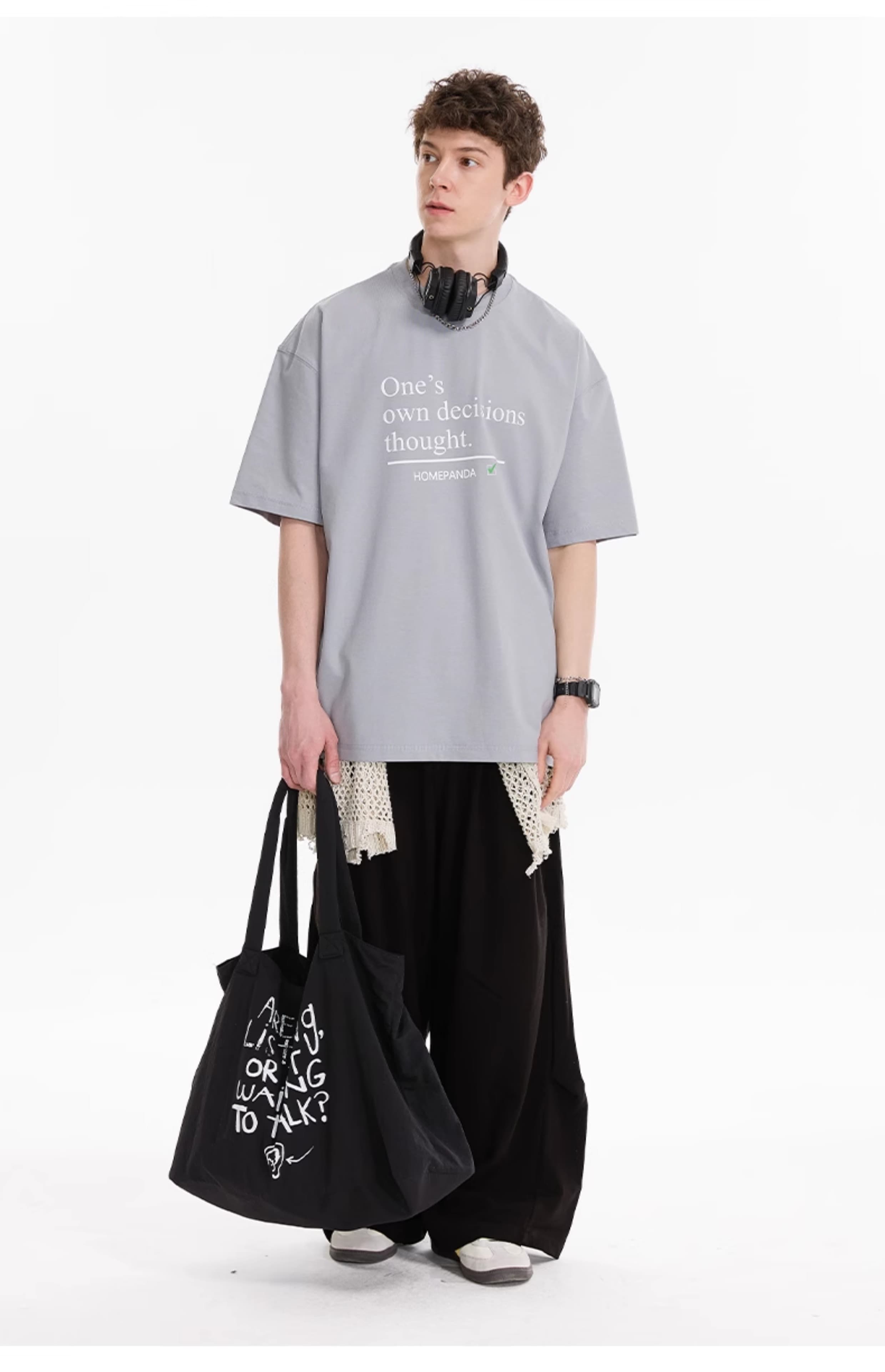 オーバーサイズTシャツ 自己決断メッセージプリントゆったり半袖