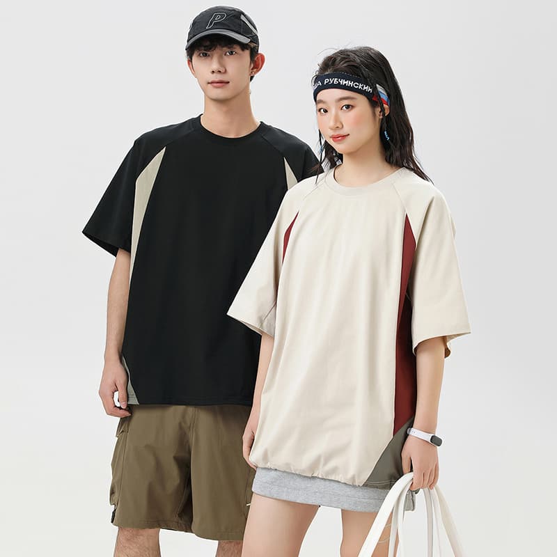 オーバーサイズTシャツ 切替デザイン ゆったりスポーティーシャツ