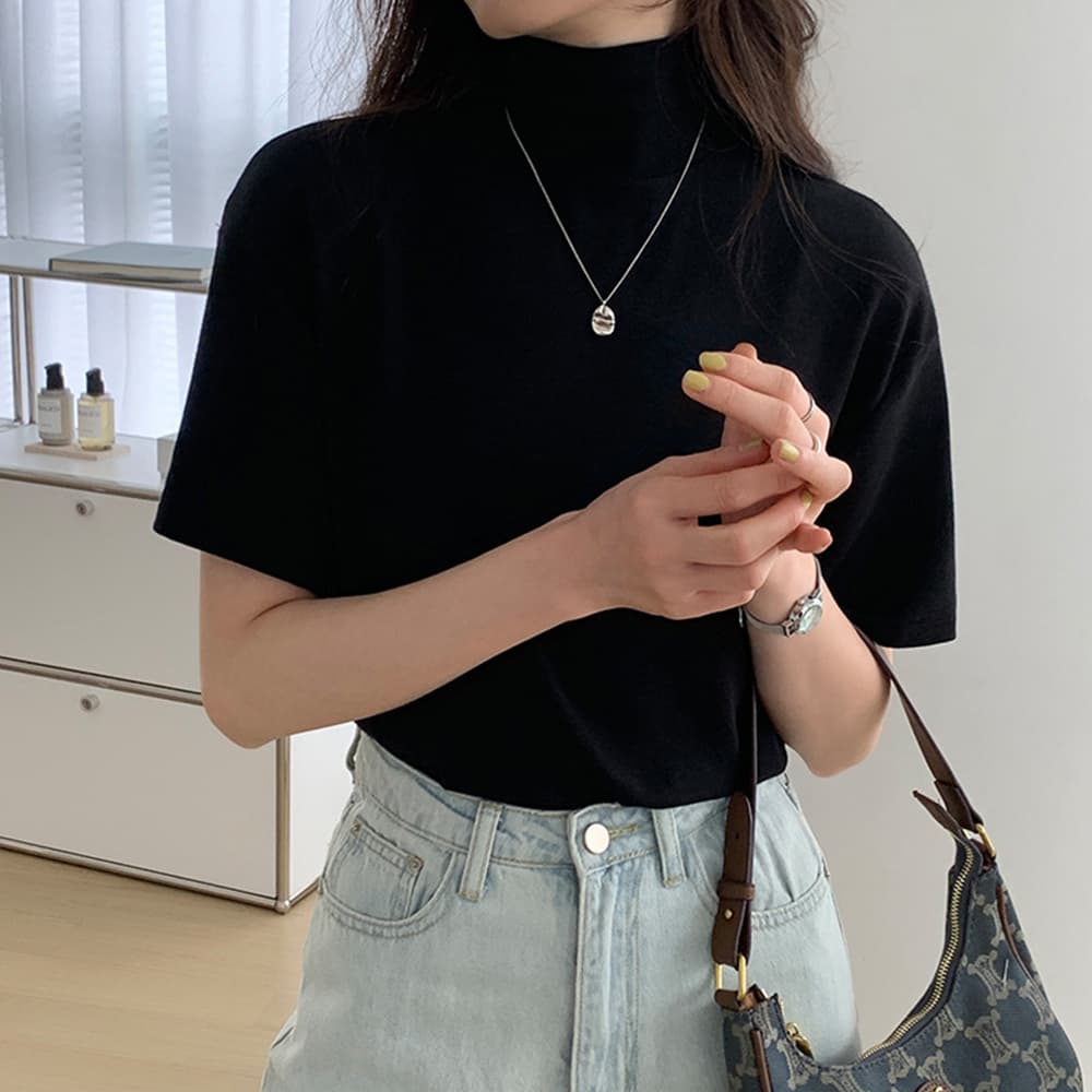 オーバーサイズTシャツ ハイネック半袖オーバーサイズ薄手シャツ レディース