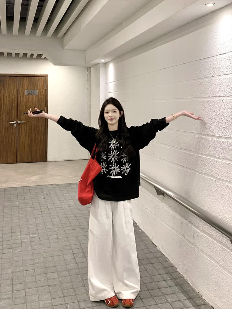 オーバーサイズTシャツ 雪花模様デザイン ゆったりプルオーバー