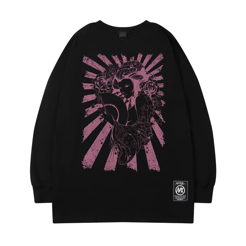オーバーサイズTシャツ 和風アート オーバーサイズ長袖ティーシャツ 男女兼用 全2色