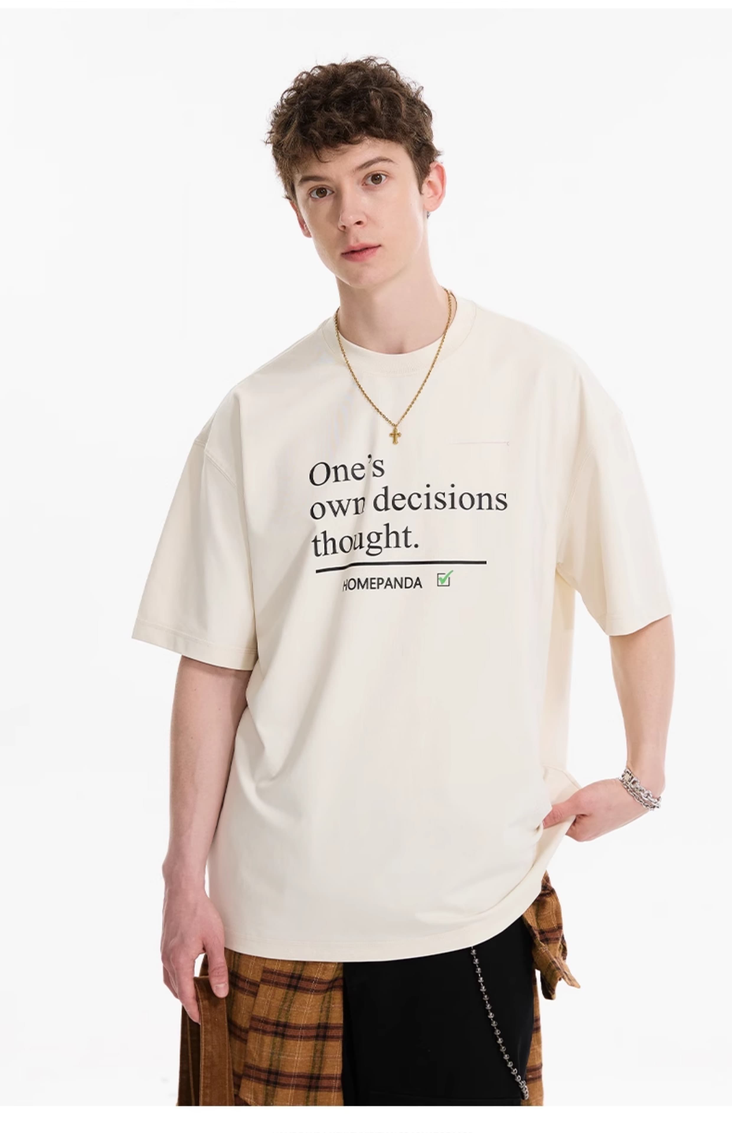 オーバーサイズTシャツ 自己決断メッセージプリントゆったり半袖