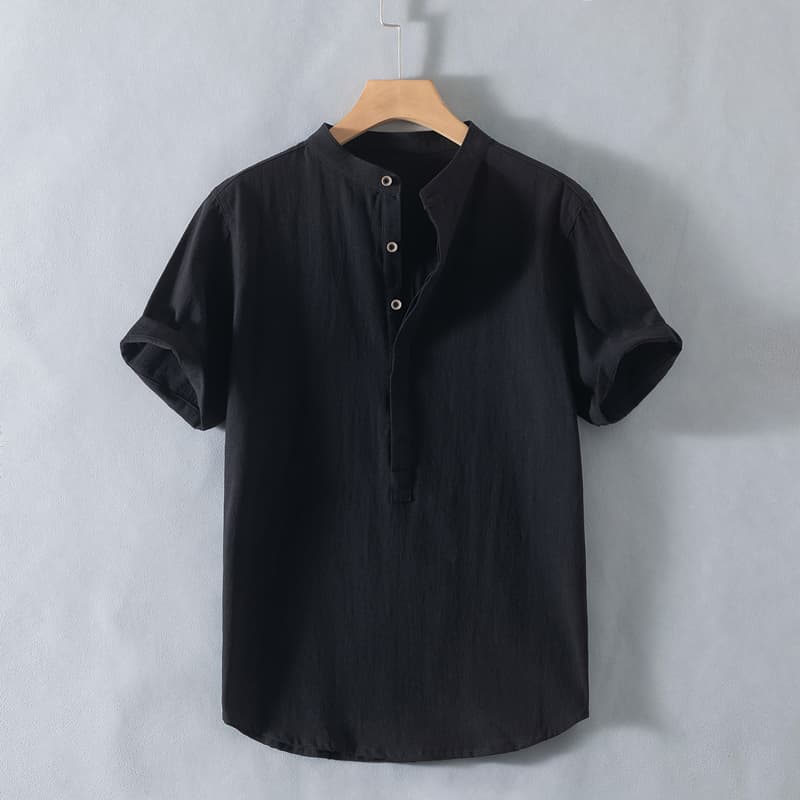 オーバーサイズTシャツ 立ち襟リネン風ゆったりプルオーバー