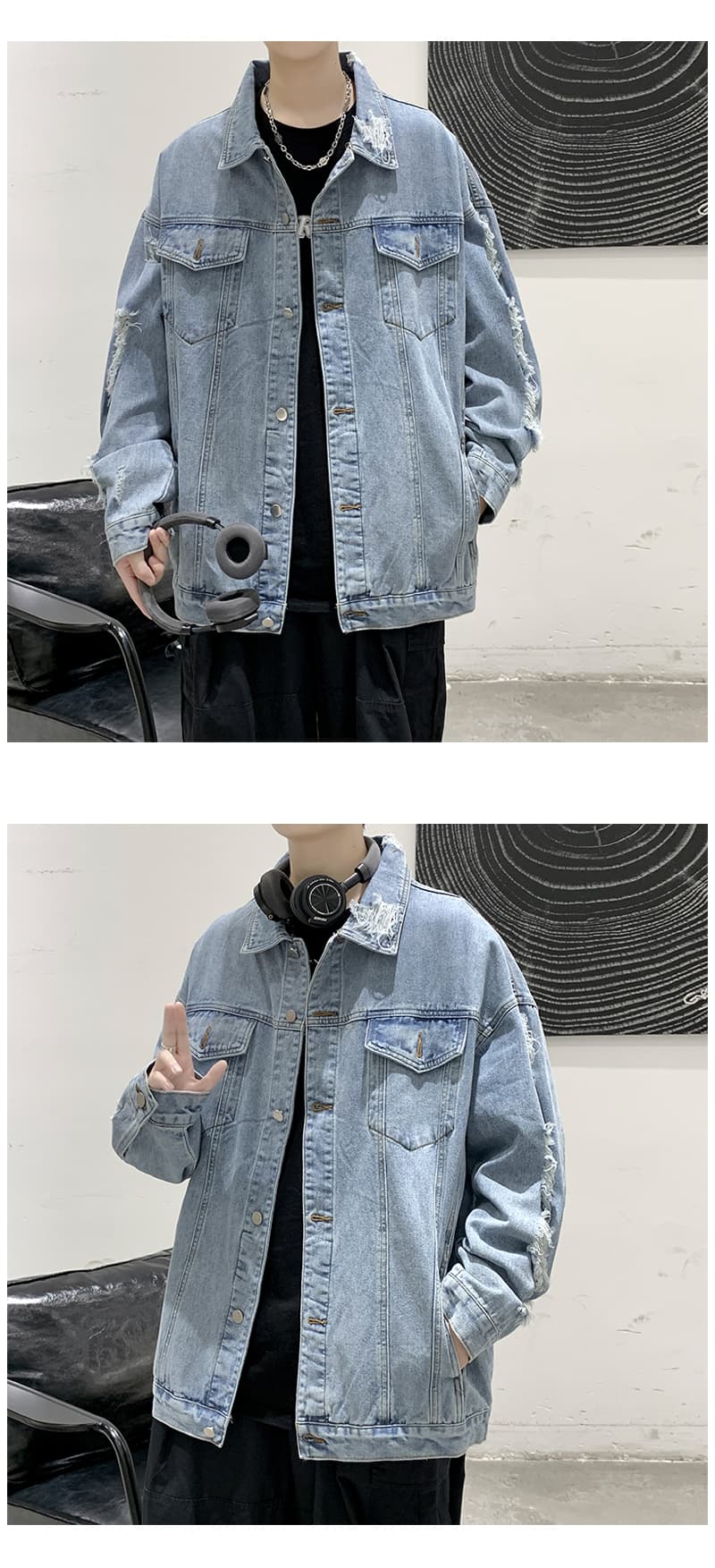 オーバーサイズTシャツ ダメージ加工デニムジャケット