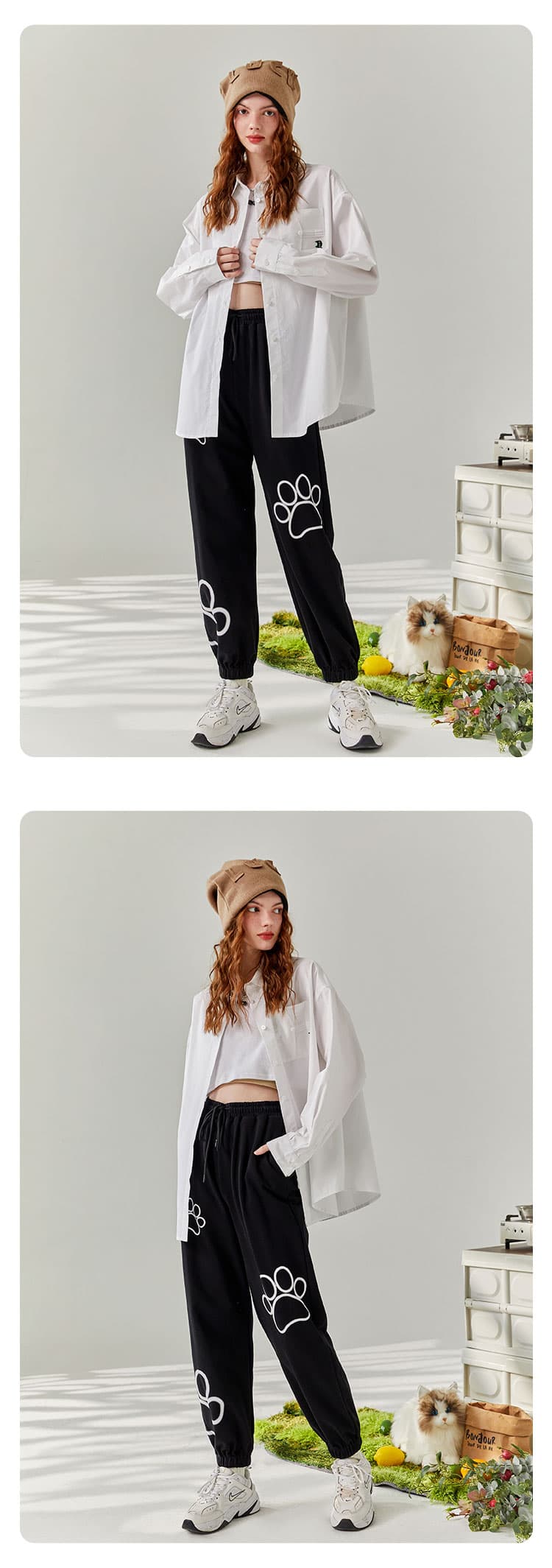 オーバーサイズTシャツ カジュアル ゆったりシャツ 猫ロゴデザイン