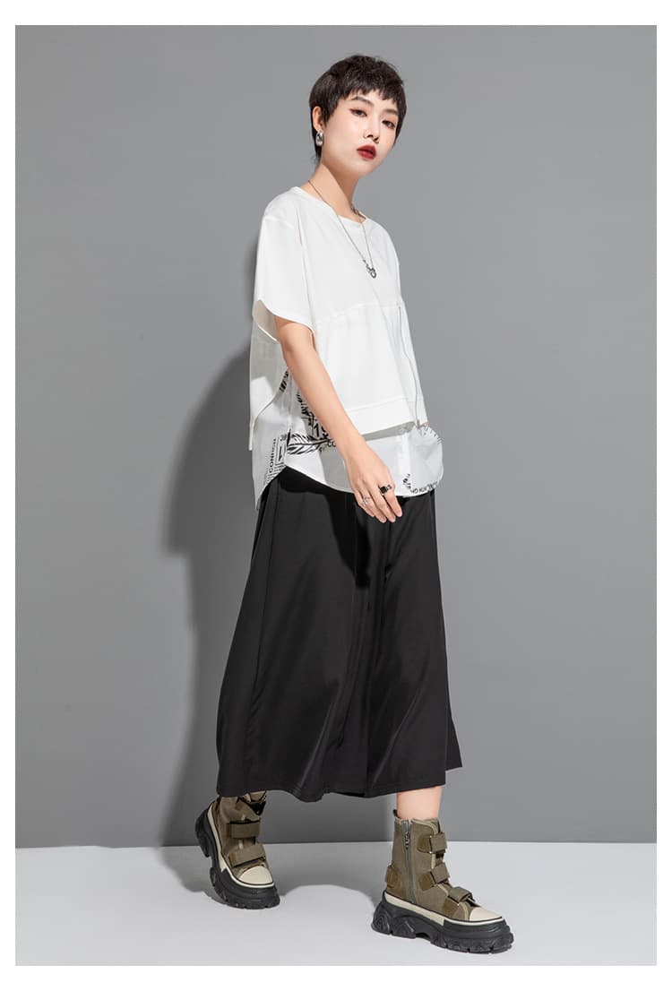 オーバーサイズTシャツ レディースレイヤード切替デザインゆったり半袖