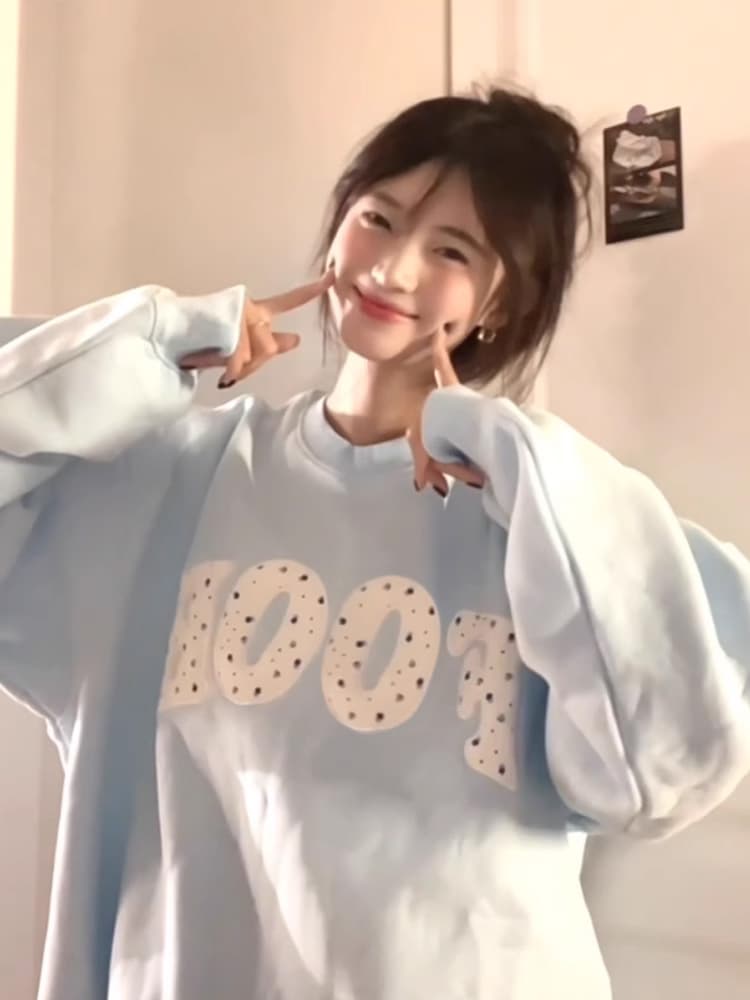 オーバーサイズTシャツ ドット文字デザイン ゆったりスウェット
