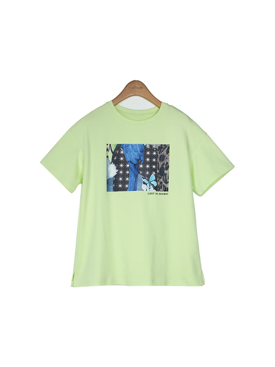 オーバーサイズTシャツ 秘密の蝶々 アートプリント ゆったりシャツ