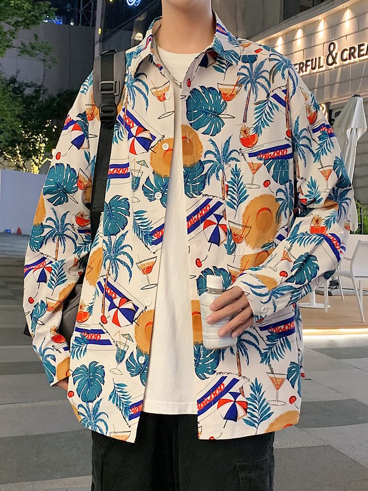 オーバーサイズTシャツ 華やかプリント柄ビッグシルエットシャツ