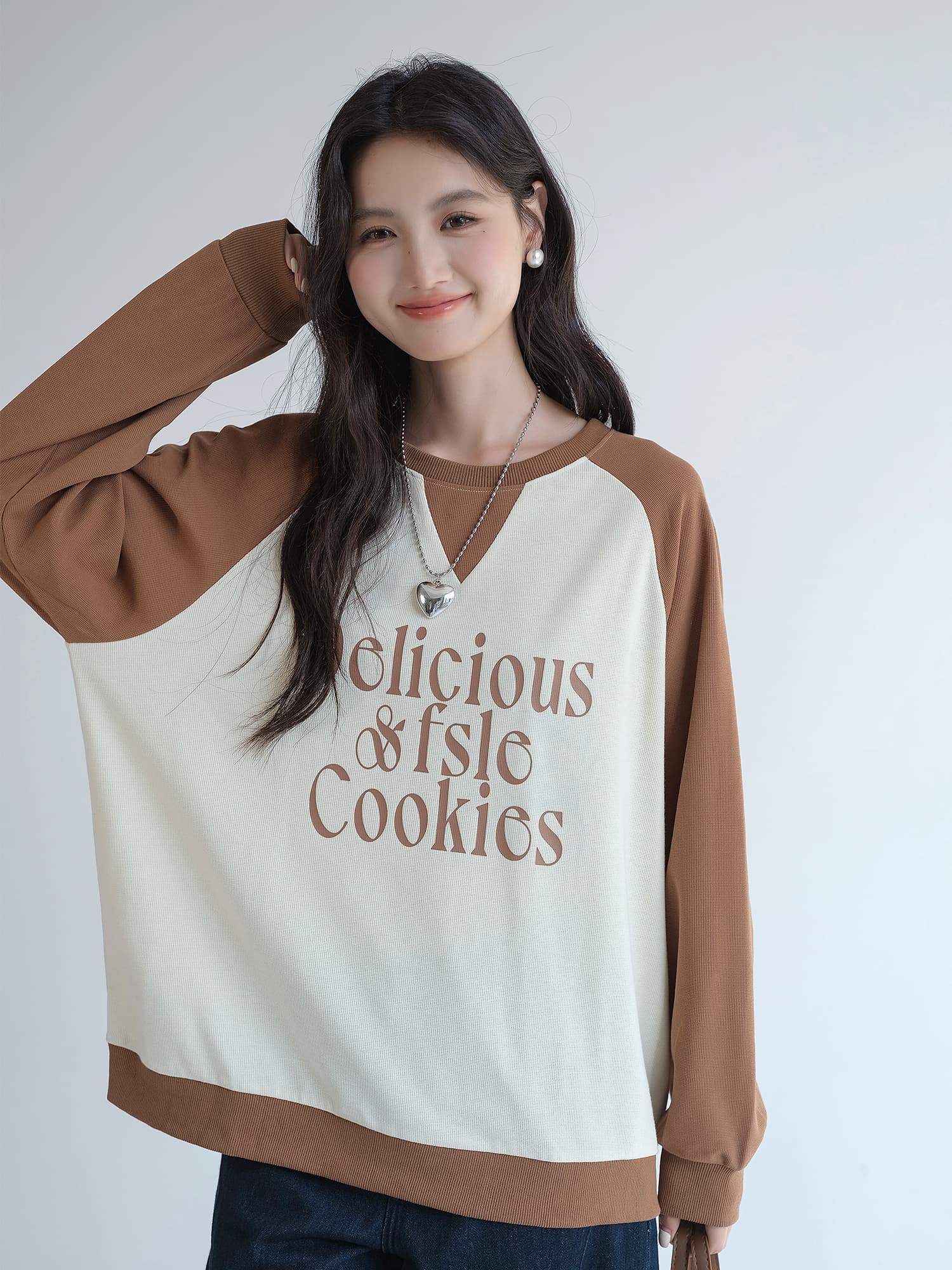 オーバーサイズTシャツ クッキー文字入り配色切替スウェット