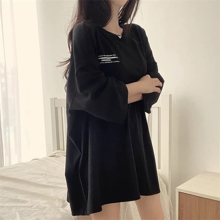 オーバーサイズTシャツ オーバーサイズ長袖シャツ レディース ビッグシルエット文字プリント