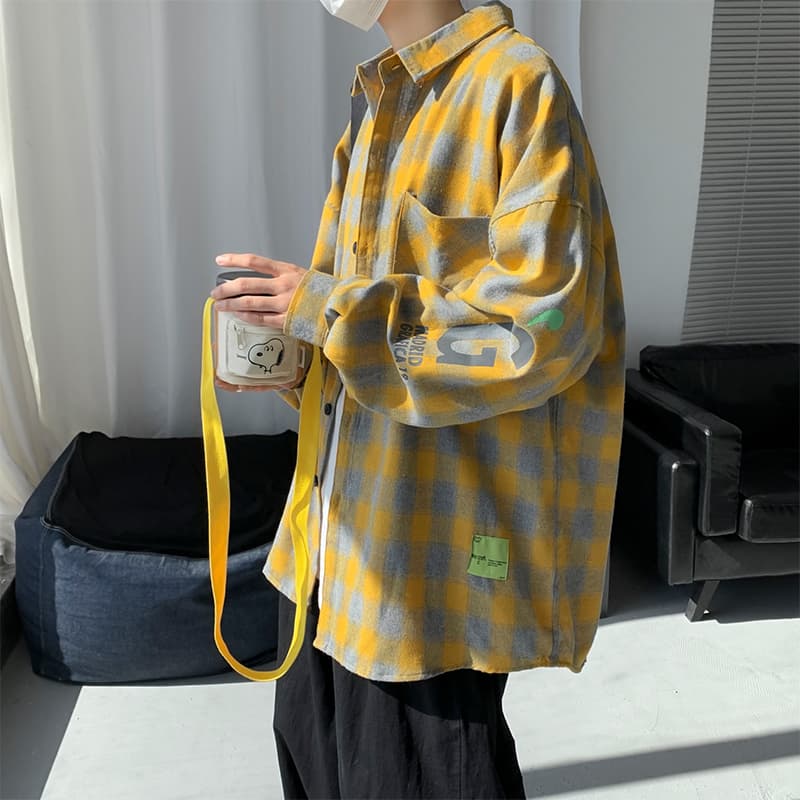 オーバーサイズTシャツ ゆったりシルエット チェック柄 長袖シャツ