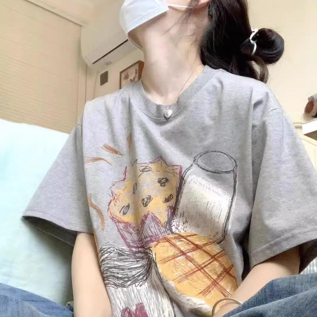 オーバーサイズTシャツ 朝食イラスト ゆったりルームウェア