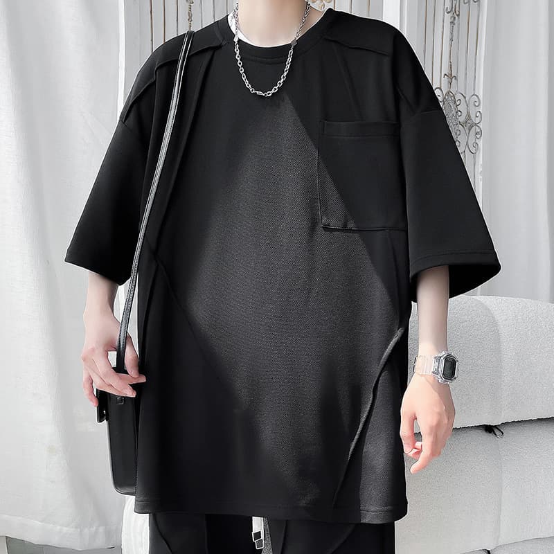 オーバーサイズTシャツ シンプル胸ポケット付きメンズゆったりＴシャツ