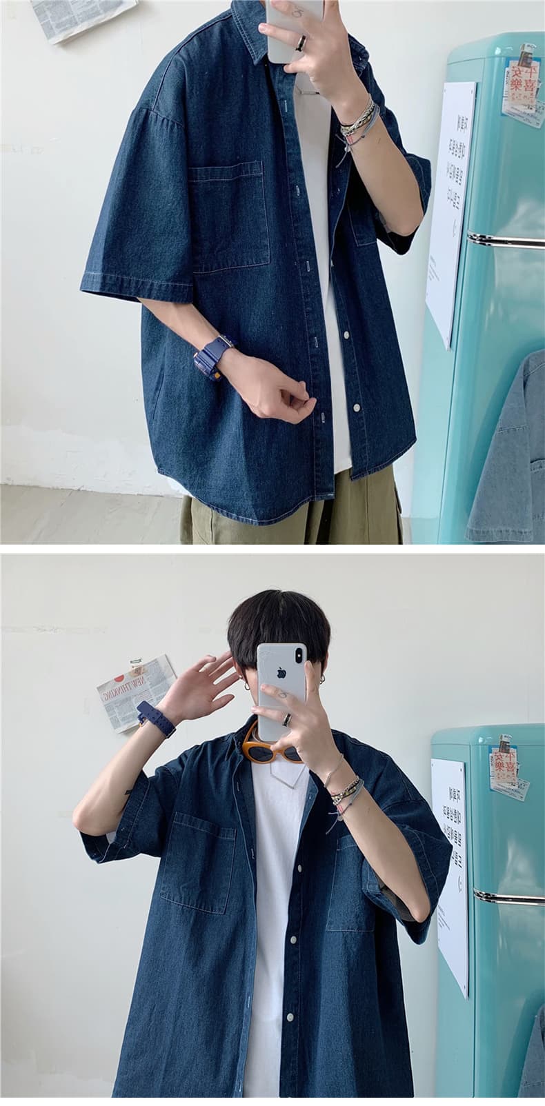オーバーサイズTシャツ デニム風ゆったり半袖シャツ