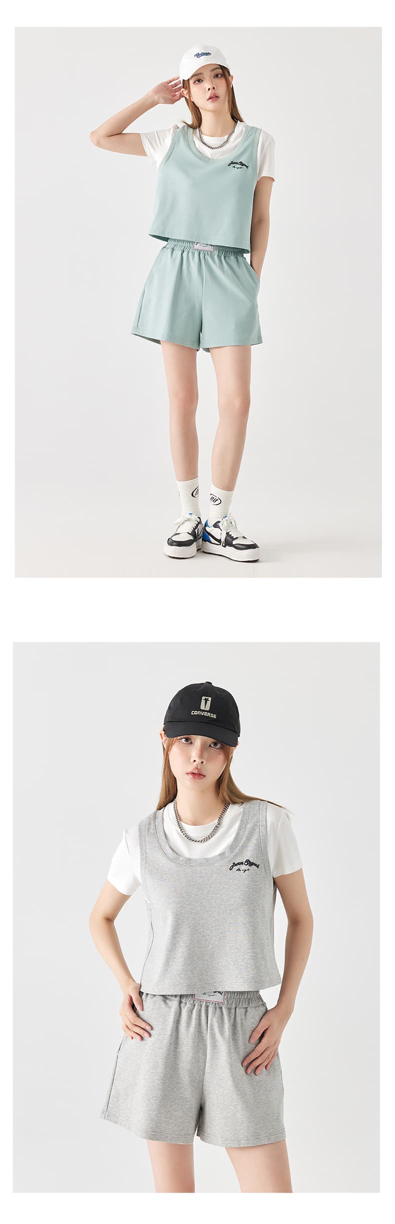 オーバーサイズTシャツ 重ね着風ベスト＆ショートパンツセット