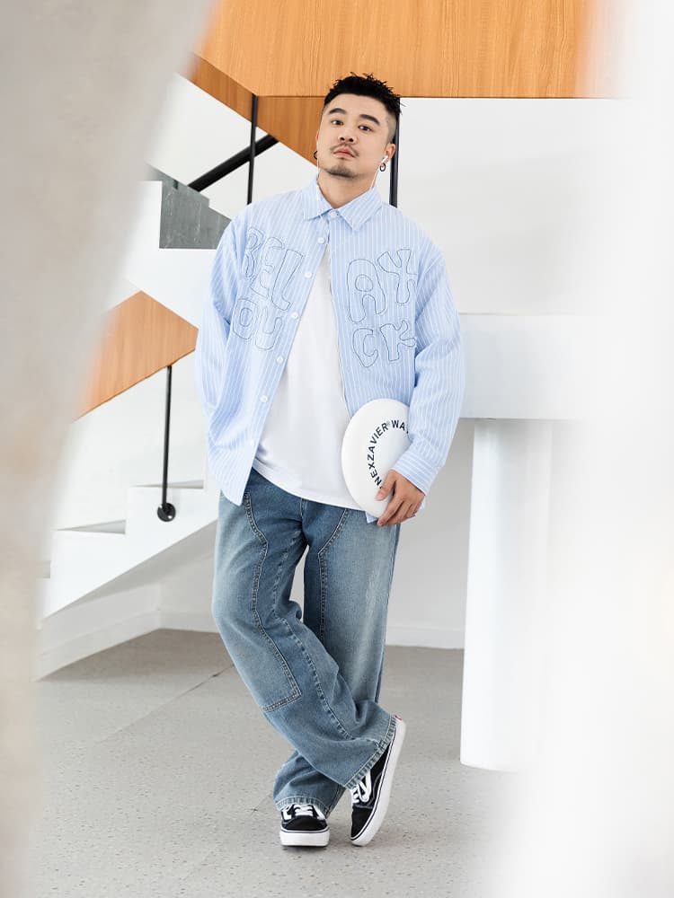 オーバーサイズTシャツ おしゃれストライプ柄重ね着風シャツ