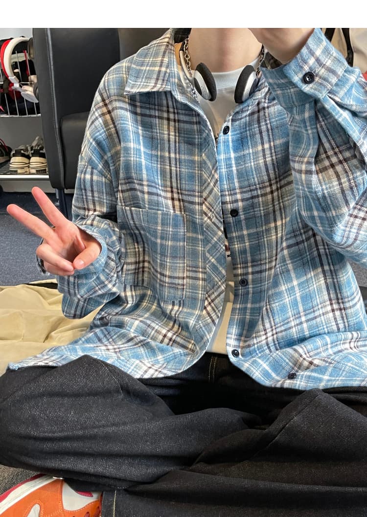 オーバーサイズTシャツ 格子柄ゆったりシャツ