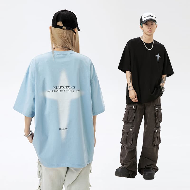 オーバーサイズTシャツ 自由な心情プリントゆったりＴシャツ