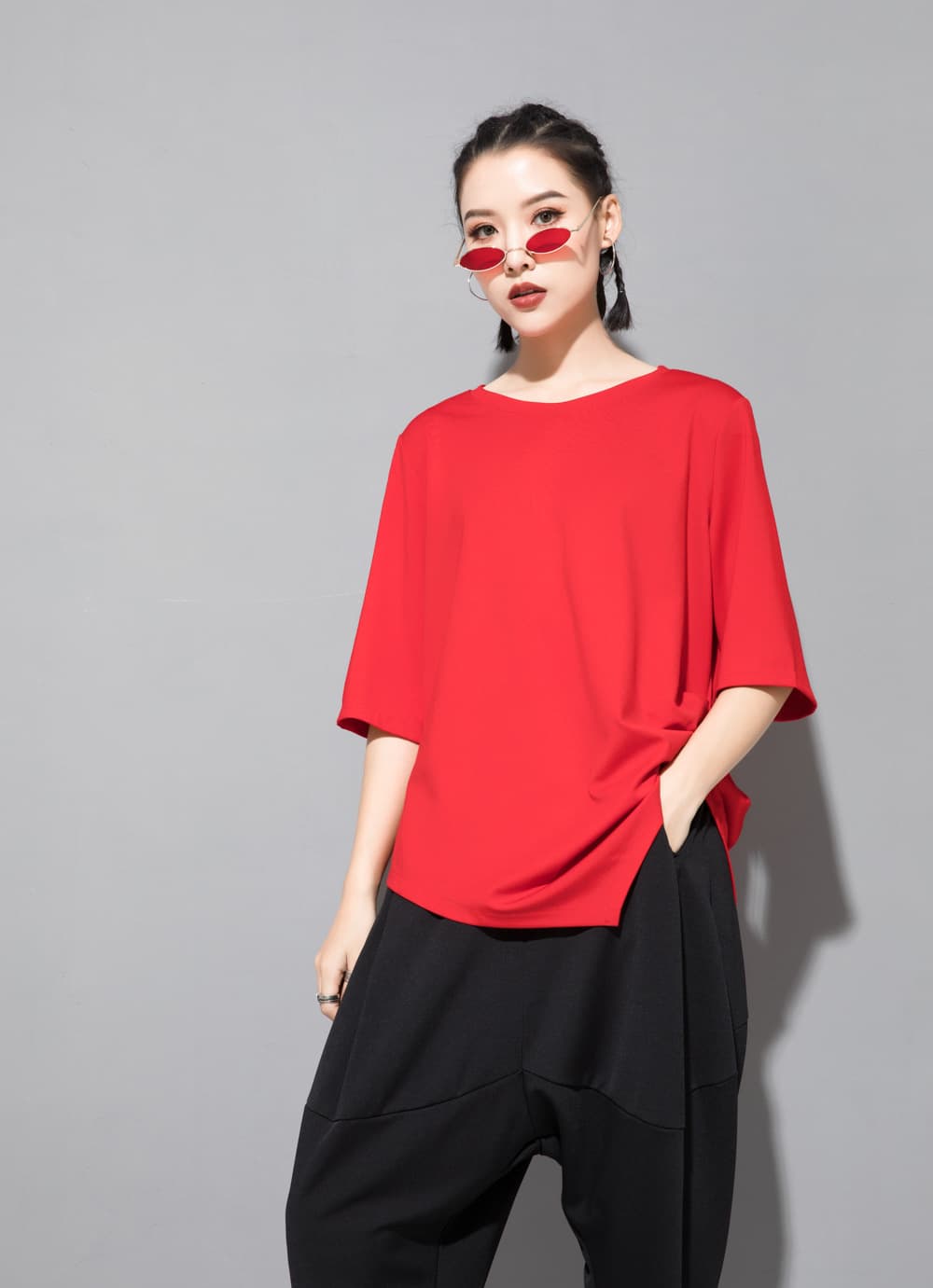 オーバーサイズTシャツ レディースゆるシルエット 五分袖ドロップショルダー
