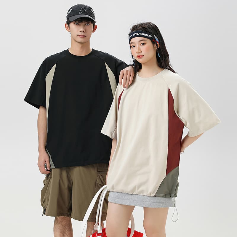 オーバーサイズTシャツ 切替デザイン ゆったりスポーティーシャツ