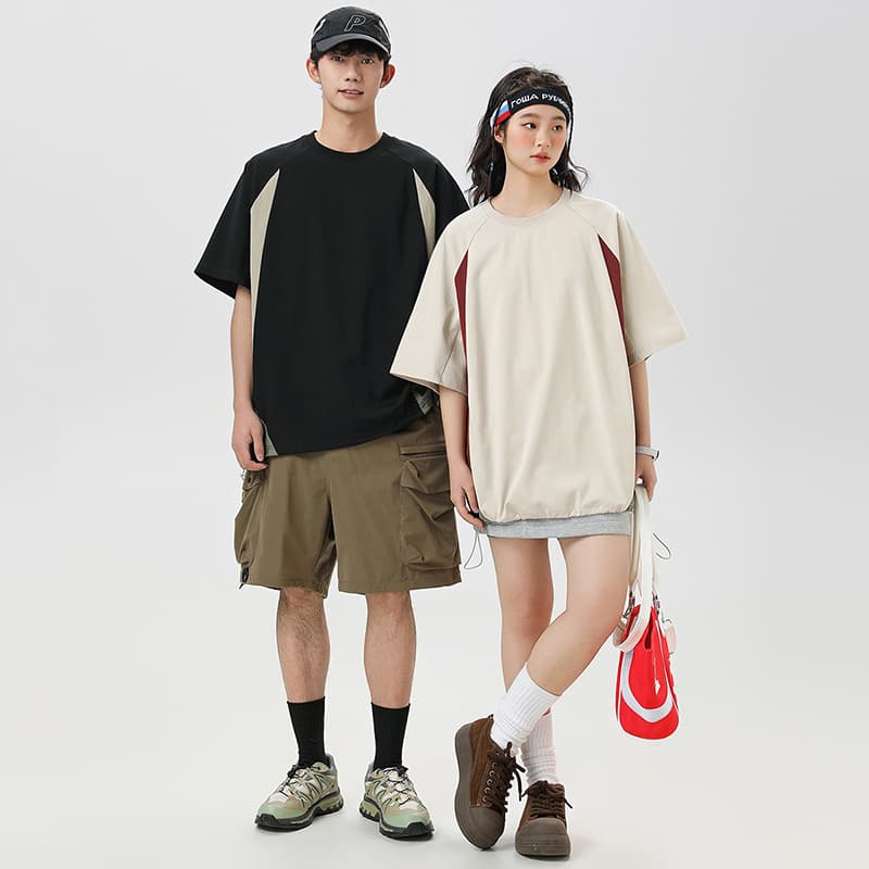 オーバーサイズTシャツ 切替デザイン ゆったりスポーティーシャツ