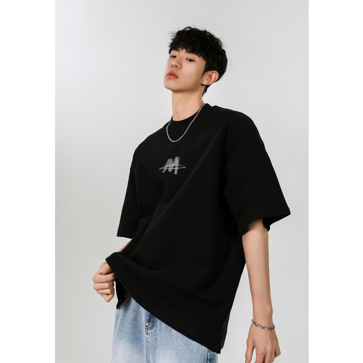 オーバーサイズTシャツ メンズオーバーサイズ半袖シャツ ロゴプリント黒