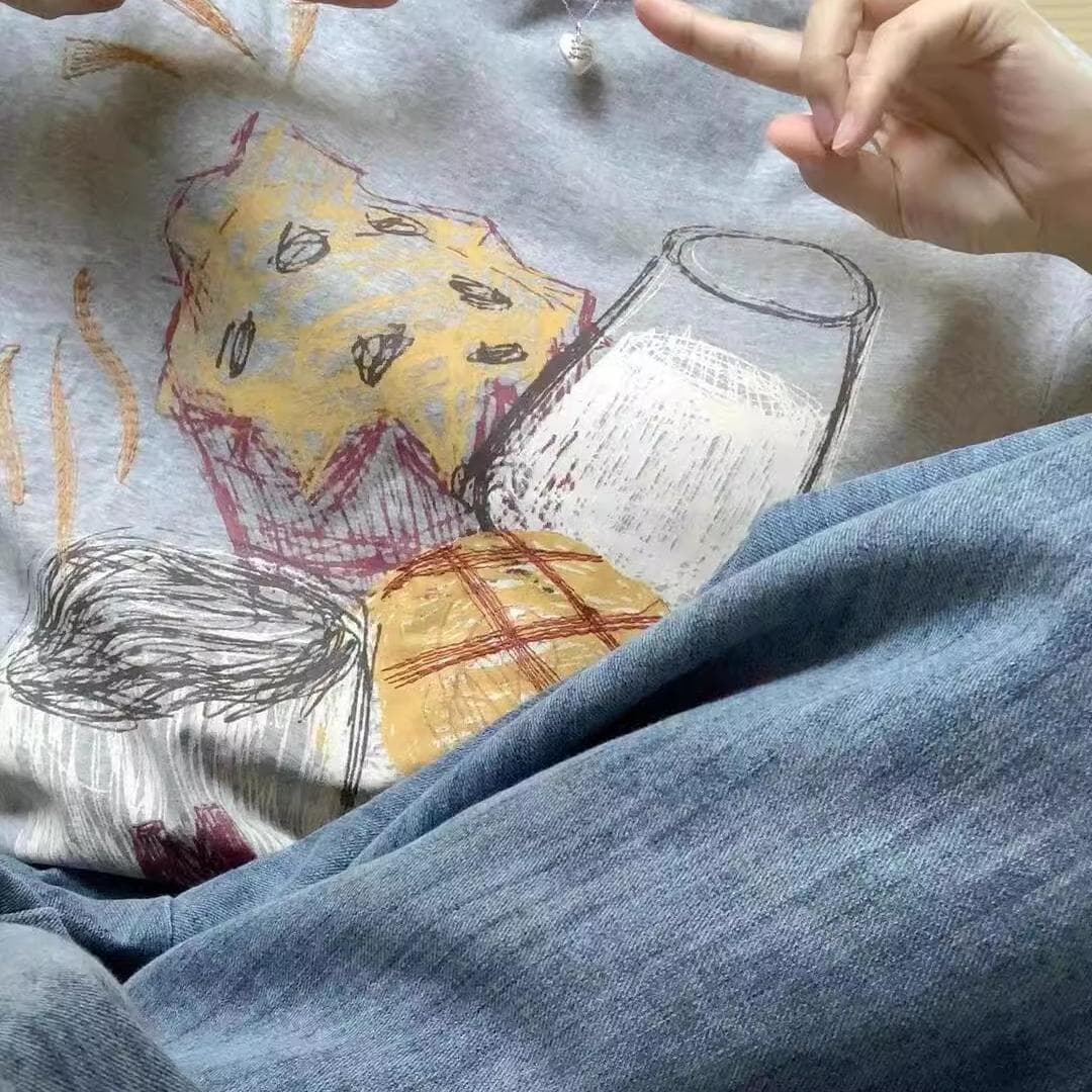 オーバーサイズTシャツ 朝食イラスト ゆったりルームウェア