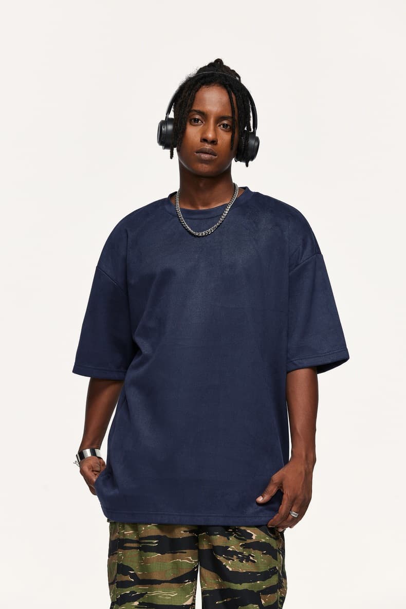 オーバーサイズTシャツ メンズ スエード素材 無地 半袖 オーバーサイズ ティーシャツ 全3色