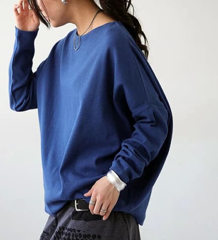 オーバーサイズTシャツ ラウンドネック長袖オーバーサイズシャツ レディース
