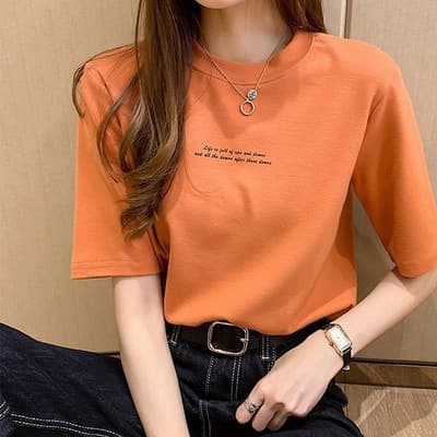 オーバーサイズTシャツ シンプルメッセージ ゆったり半袖